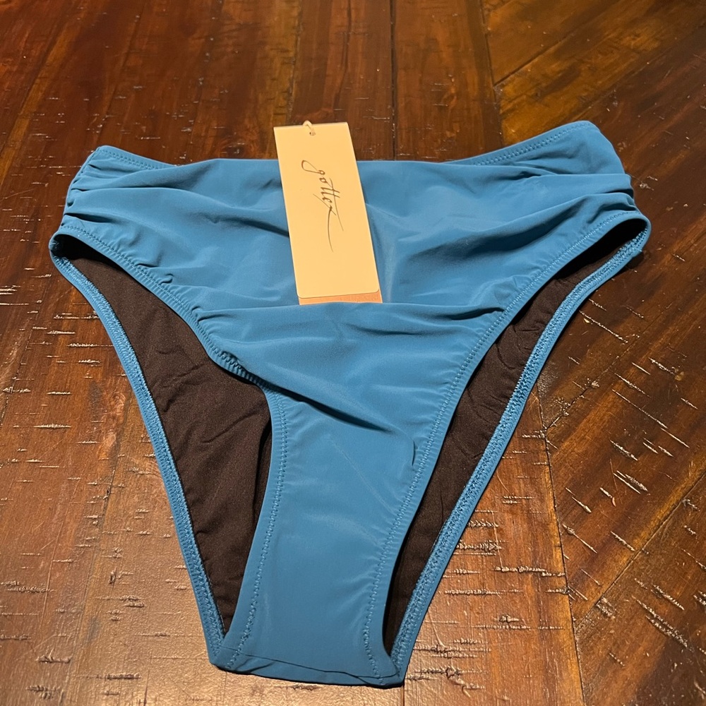 Gottex Tutti Fruitti Shirred Teal Bikini Beach Swim Bottom Size 10